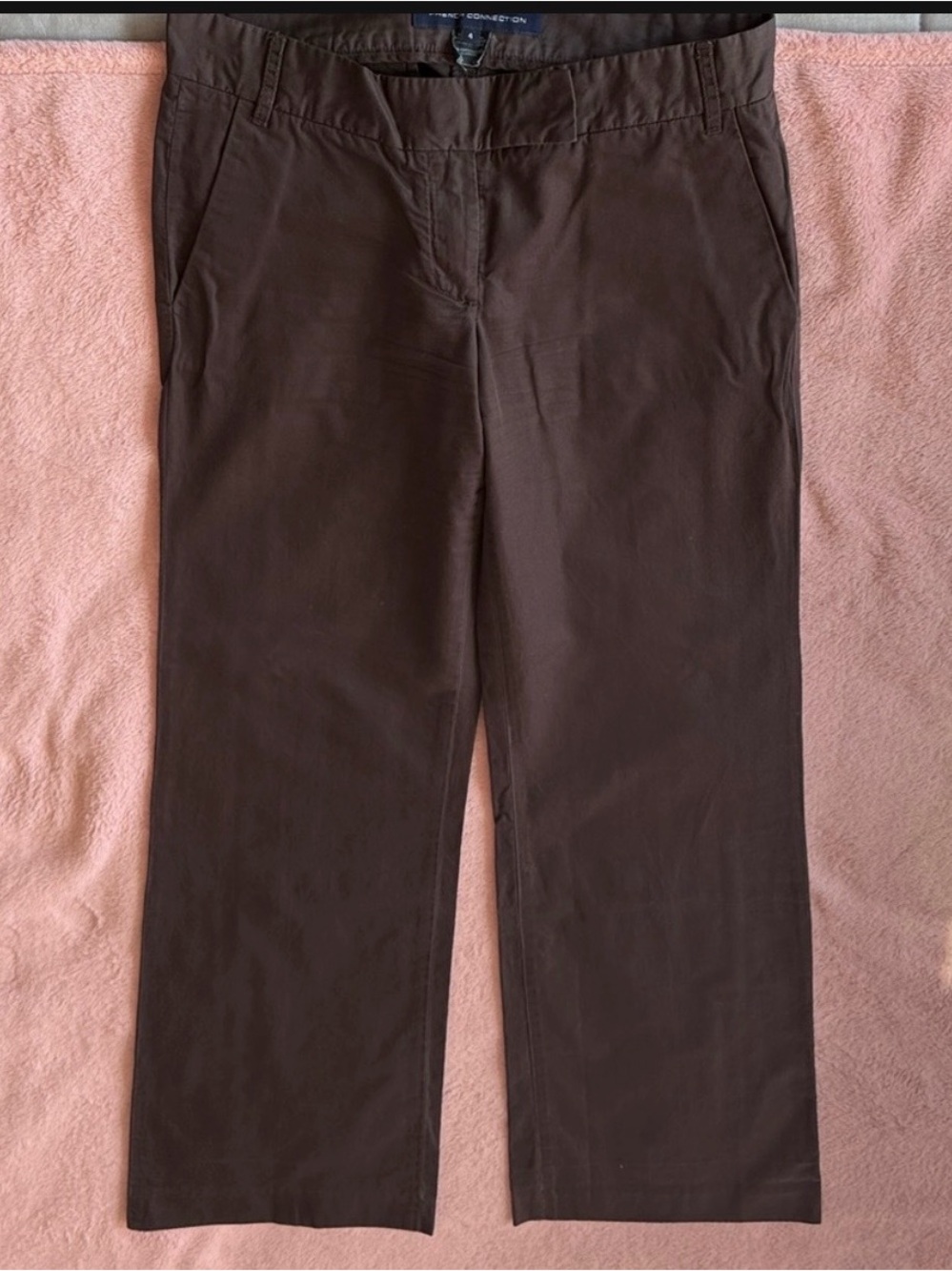 French Connection Mocha Brown Cotton Pants - Wide leg fitted on top